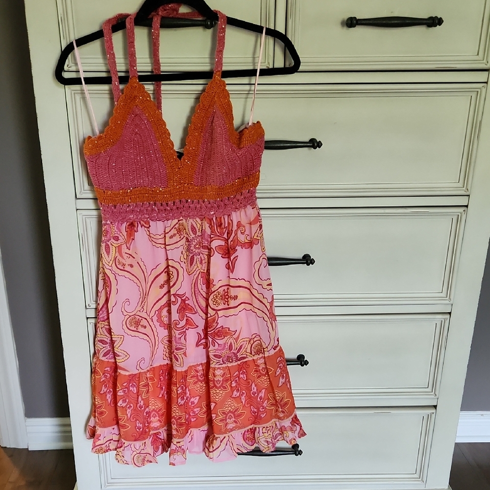 Boston Proper Pink and Orange Knit Dress